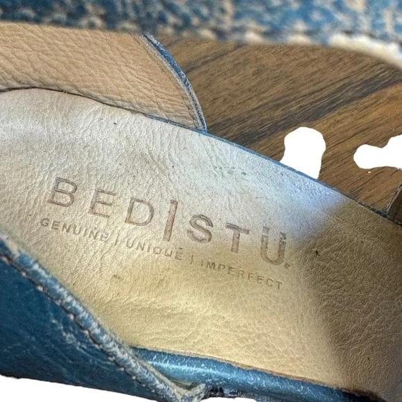 Bed Stu blue Olena zip front peep toe block heels SZ. 6 - Picture 14 of 15